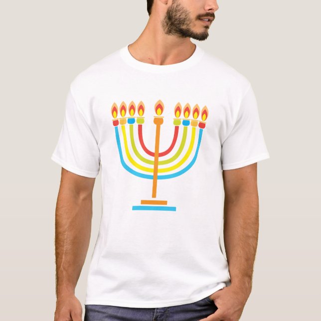 T-shirt Hanukkiah Happy Hanoukka Juive Fête Menorah (Devant)