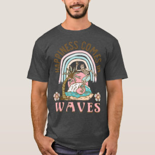 T-shirt Happiness Comes In Waves rétro squelette surf être