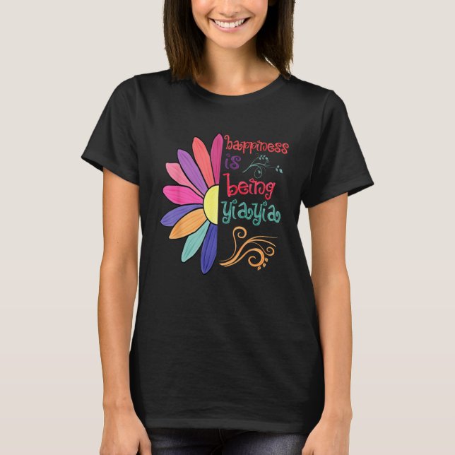 T-shirt Happiness Is Being Yiayia Grandma To Be Sunflower  (Devant)