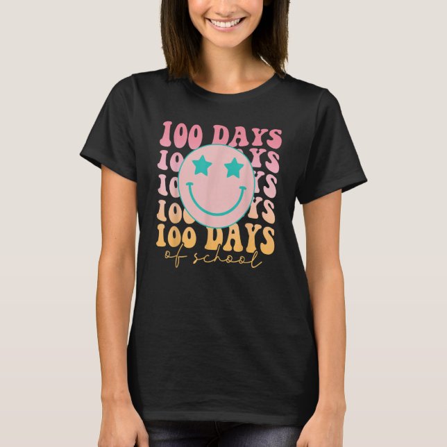 T-shirt Happy 100 Days Of School Happy Smiling Face Retro  (Devant)