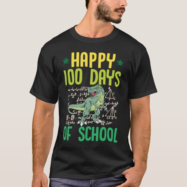 T-shirt Happy 100 Days Of School Rex Dinosaur Math Teacher (Devant)