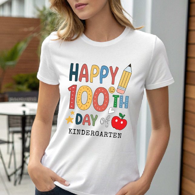 T-shirt Happy 100th Day of Kindergarten School Teacher (Happy 100th Day of Kindergarten School Teacher T-Shirt)