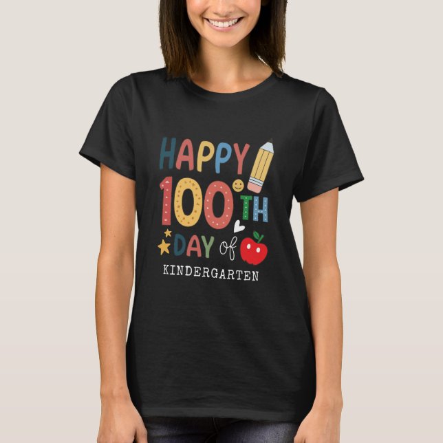 T-shirt Happy 100th Day of Kindergarten Teacher black (Devant)