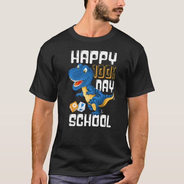 T-shirt Happy 100th Day of School  Boys Rex Dinosaur Party (Devant)