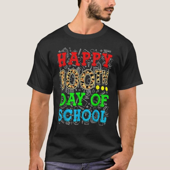 T-shirt Happy 100th Day Of School Leopard Print Teacher St (Devant)