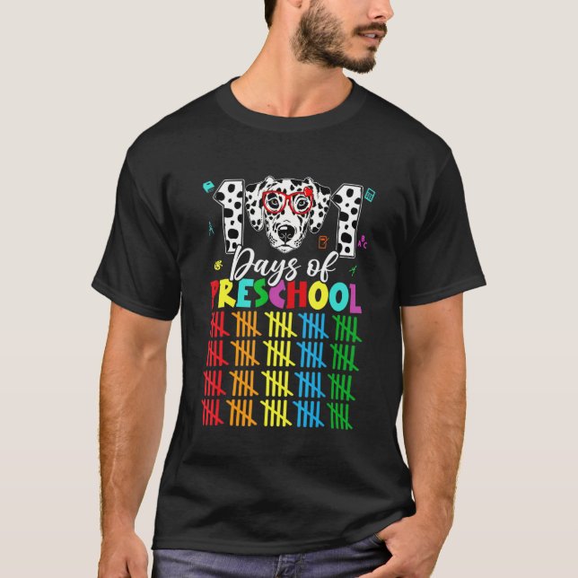 T-shirt Happy 101 Days Preschool Cute Dog 100 Days Smarter (Devant)