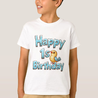 T-shirt Happy 1st Birthday – Cute Blue Bird and Birthday
