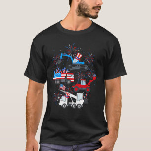 T-shirt Happy 4th Of July Camion Grue Construction Tout-Pe