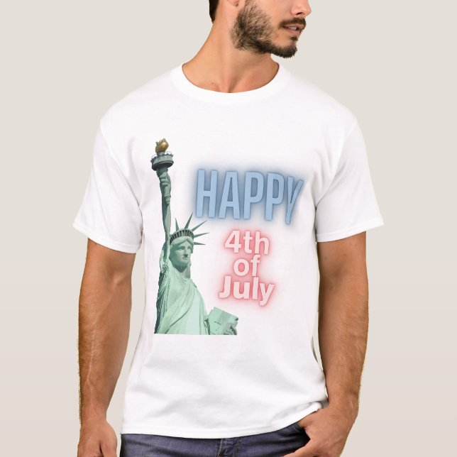 T-shirt Happy 4th of July Lady Liberty Neon (Devant)
