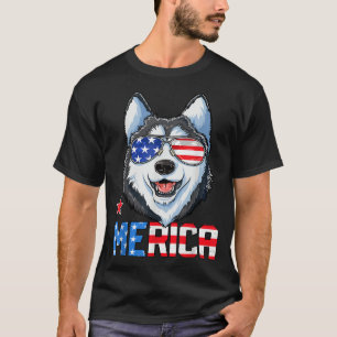T-shirt Happy 4th of July Merica Husky USA American Flag D