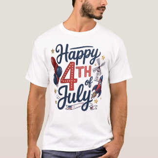 T-shirt Happy 4th of July Patriotic Rocket & Stars