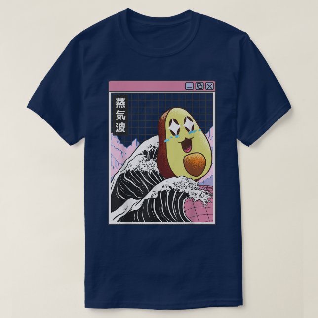 T-shirt Happy Avocado Kanagawa Wave Digital Kawaii Anime V (Design devant)
