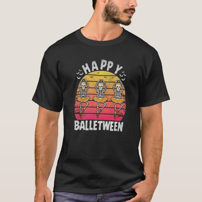 T-shirt Happy Balletween Skeleton Ballerina Dancing Skelet (Devant)