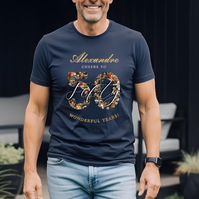 T-shirt  Happy Birthday Cheers To 50 Years Photo Collage (Happy Birthday Cheers To 50 Years Photo Collage T-Shirt)