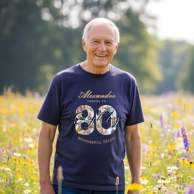 T-shirt  Happy Birthday Cheers To 80 Years Photo Collage (Happy Birthday Cheers To 80 Years Photo Collage T-Shirt)