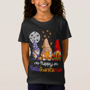 T-Shirt Happy BonjourThanksMas Gnomes Halloween Thanksgivi