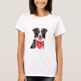 T-shirt Happy Border Collie avec Red Heart Bandana
