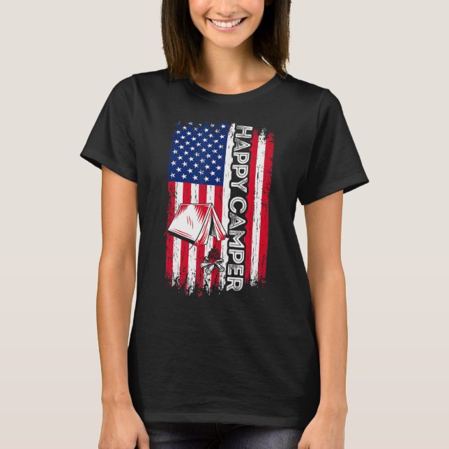 T-shirt Happy Camper American Flag Camping Randonnée Lover (Devant)