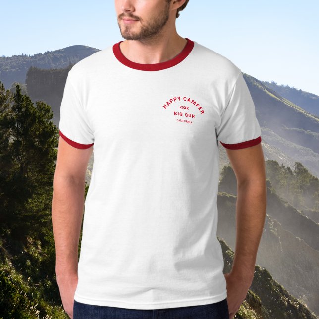 T-shirt Happy Camper Camp Weekend Retro Red Ringer (Créateur téléchargé)