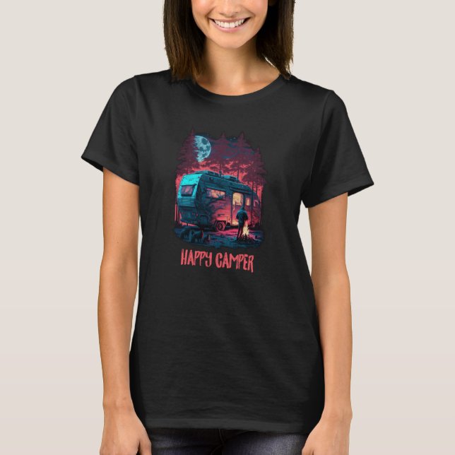 T-shirt Happy Camper Camping Road Trip Nature Outdoor Retr (Devant)