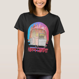 T-shirt Happy Camper Retro Sunset with Teardrop Camper