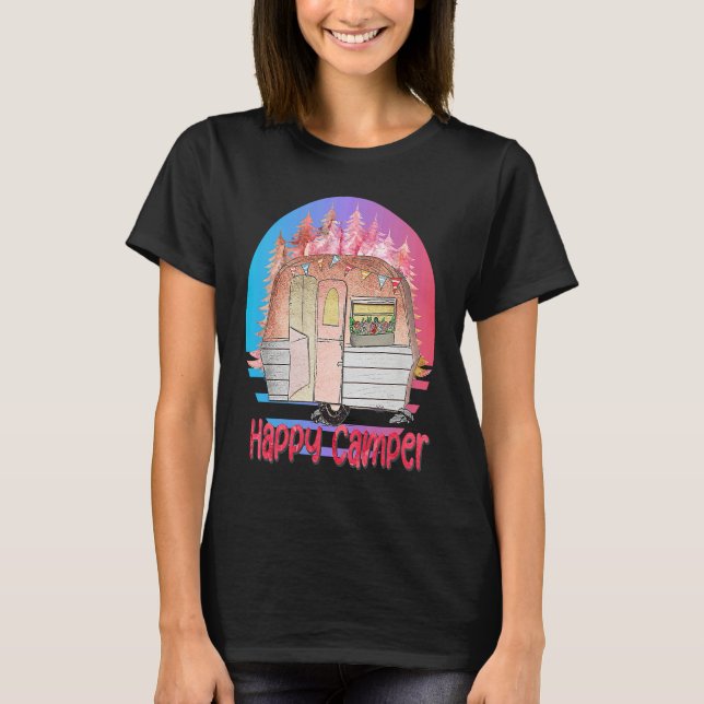 T-shirt Happy Camper Retro Sunset with Teardrop Camper (Devant)