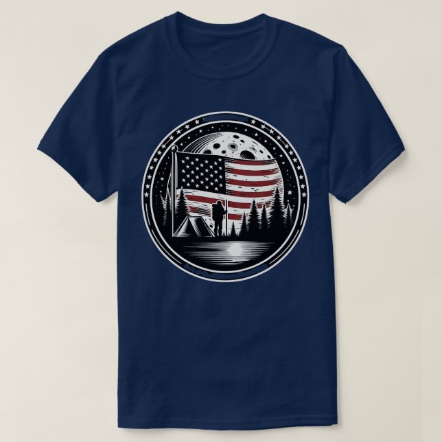 T-shirt Happy Camper RV Camping American Flag Pleine lune  (Design devant)