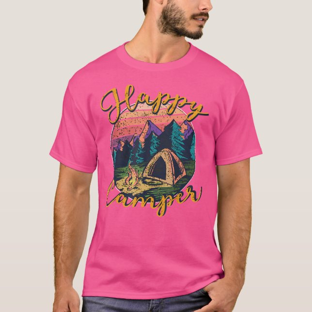 T-shirt Happy Camper Tent Sunset Mountains Camping Camping (Devant)