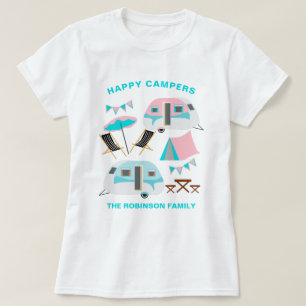 T-shirt Happy Campers Nom de famille Retro Caravan Camping