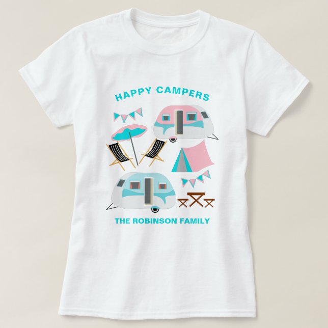 T-shirt Happy Campers Nom de famille Retro Caravan Camping (Design devant)