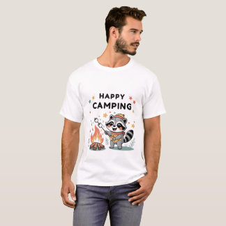 T-shirt Happy Camping Raccoon, Cartoon de feu de camp mign