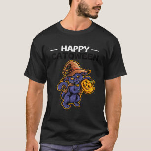 T-shirt Happy Catoween Meoween Halloween Chat Citrouille d