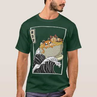 T-shirt Happy Cats Manger Ramen Surf Kanagawa Wave Kawa