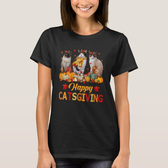 T-shirt Happy Catsgiving Siamese Cat Autumn Fall Vibes Tha (Devant)
