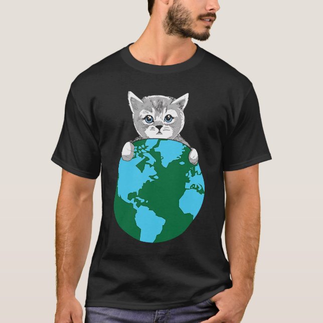 T-shirt Happy Cute Chat Protéger le Jour des terres Planèt (Devant)
