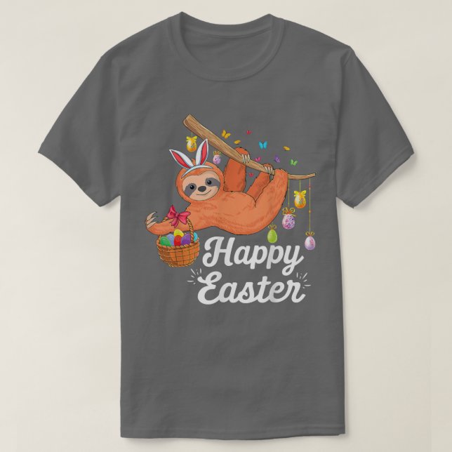T-shirt Happy Cute Sloth With Bunny Ears Egg Hunting Easte (Design devant)
