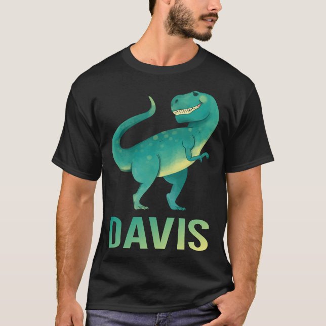 T-shirt Happy Dinosaur - Nom de Davis (Devant)