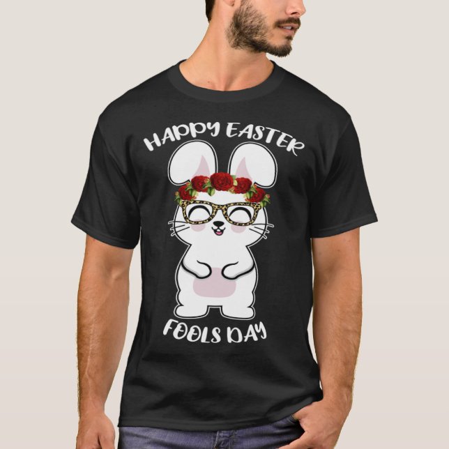 T-shirt Happy Easter April Fools Day Bunny Rabbit Glasses  (Devant)