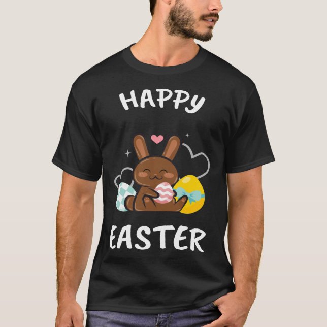 T-shirt Happy Easter Bunny Chicks Egg Hunting Cute Cool (Devant)