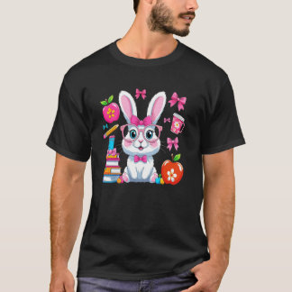 T-shirt Happy Easter Bunny Coquette Bow Teacher Easter Gir