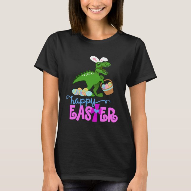 T-shirt HAPPY EASTER Bunny Dinosaur Rex Egg Hunt Toddler G (Devant)