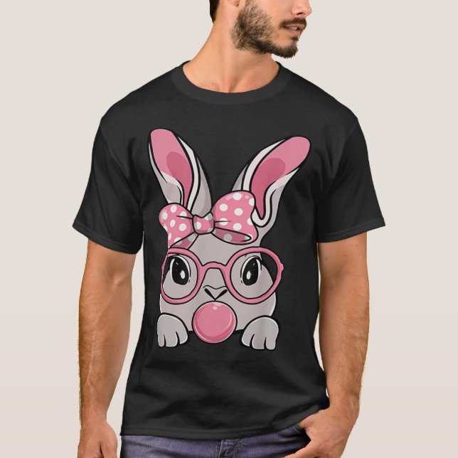 T-shirt Happy Easter Bunny Face Bow Tie Headband Glasses B (Devant)