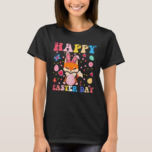 T-shirt Happy Easter Bunny Fox  Easter Day Groovy (Devant)