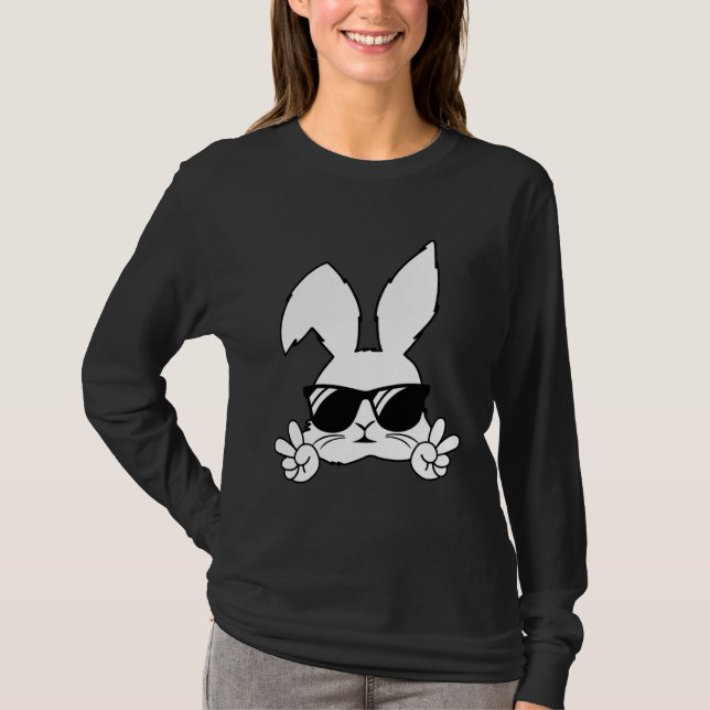 T-shirt Happy Easter Bunny Sunglasses Rabbit Eggs Hunting (Devant)