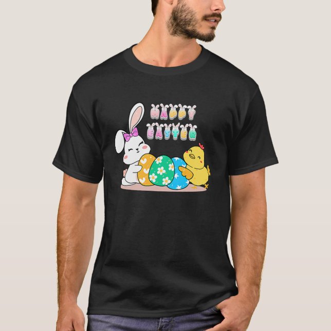 T-shirt happy easter eggs egg bunny chick (Devant)
