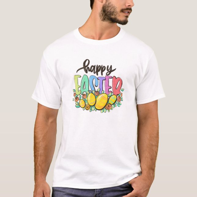 T-shirt Happy Easter Floral Easter Eggs (Devant)
