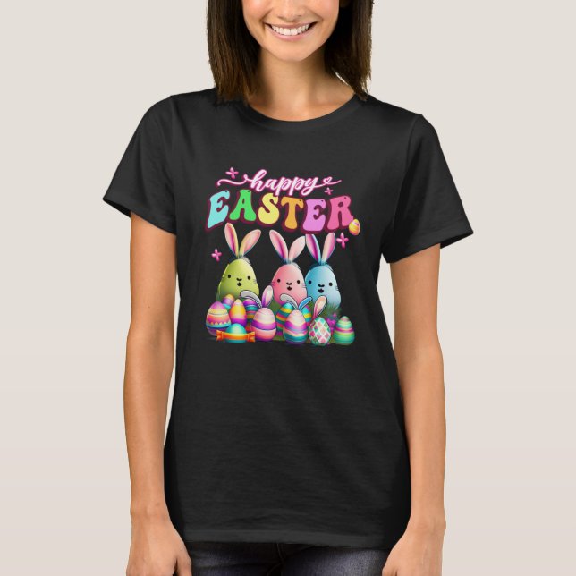 T-shirt Happy Easter  Rabit Eggs Retro Groovy Bunny Easter (Devant)