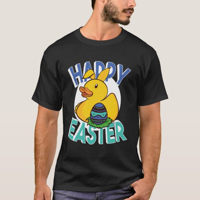 T-shirt Happy Easter Rubber Duck Bunny Ears Easter Eggs cu (Devant)