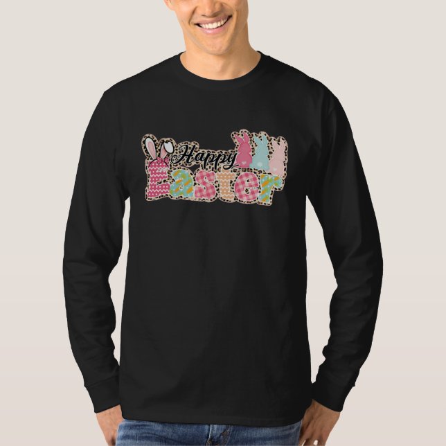 T-shirt Happy Easter Sayings Egg Bunny (Devant)
