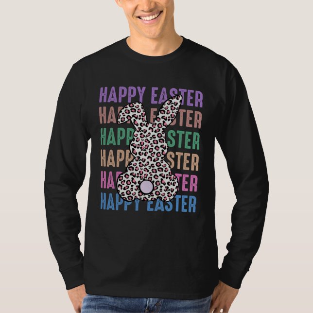 T-shirt Happy Easter Stacked Cheetah Leopard Bunny Rabbit  (Devant)